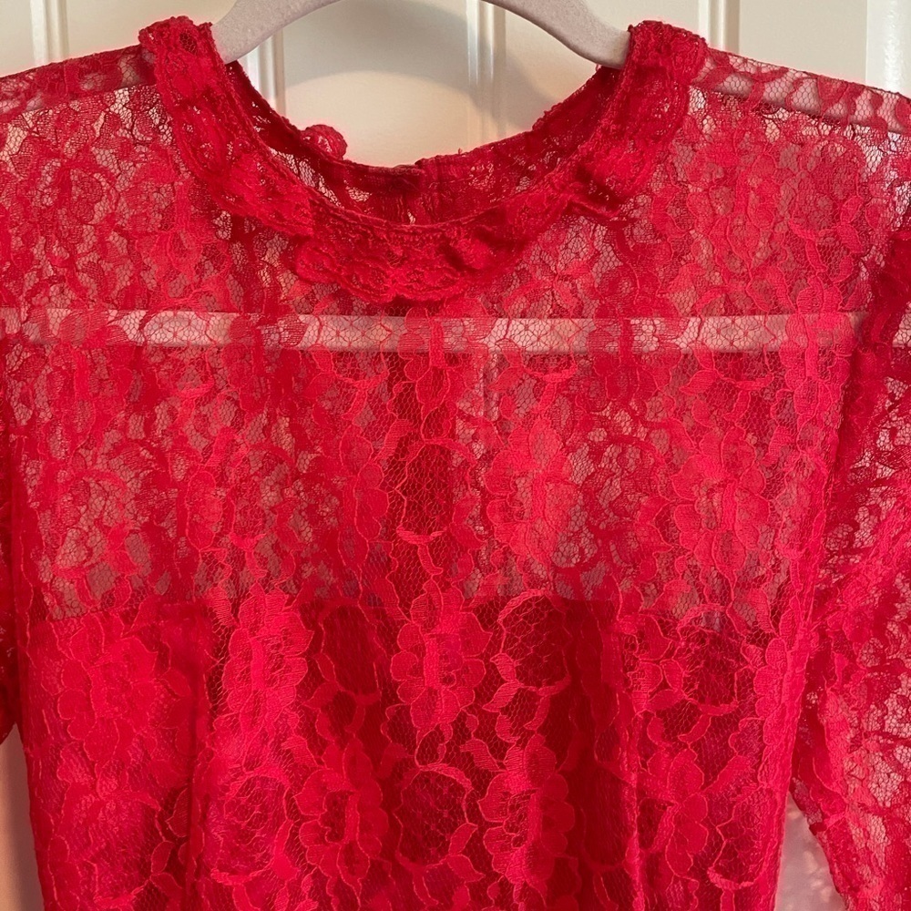 Gunne Sax vintage red lace peplum high neck dress - Picture 4 of 16